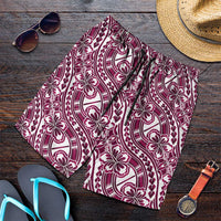 Hibiscus Bloom Island Tribal Waves Shorts for Men Pink Polynesian Pattern