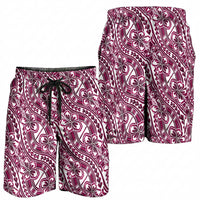 Hibiscus Bloom Island Tribal Waves Shorts for Men Pink Polynesian Pattern