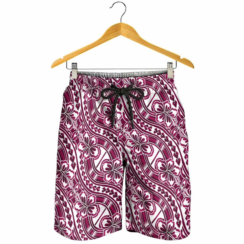 Hibiscus Bloom Island Tribal Waves Shorts for Men Pink Polynesian Pattern