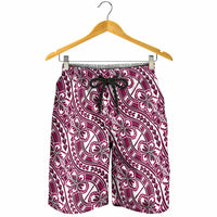 Hibiscus Bloom Island Tribal Waves Shorts for Men Pink Polynesian Pattern