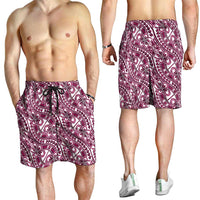 Hibiscus Bloom Island Tribal Waves Shorts for Men Pink Polynesian Pattern