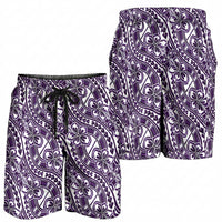 Hibiscus Bloom Island Tribal Waves Shorts for Men Purple Polynesian Pattern