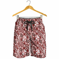 Hibiscus Bloom Island Tribal Waves Shorts for Men Red Polynesian Pattern