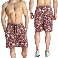 Hibiscus Bloom Island Tribal Waves Shorts for Men Red Polynesian Pattern