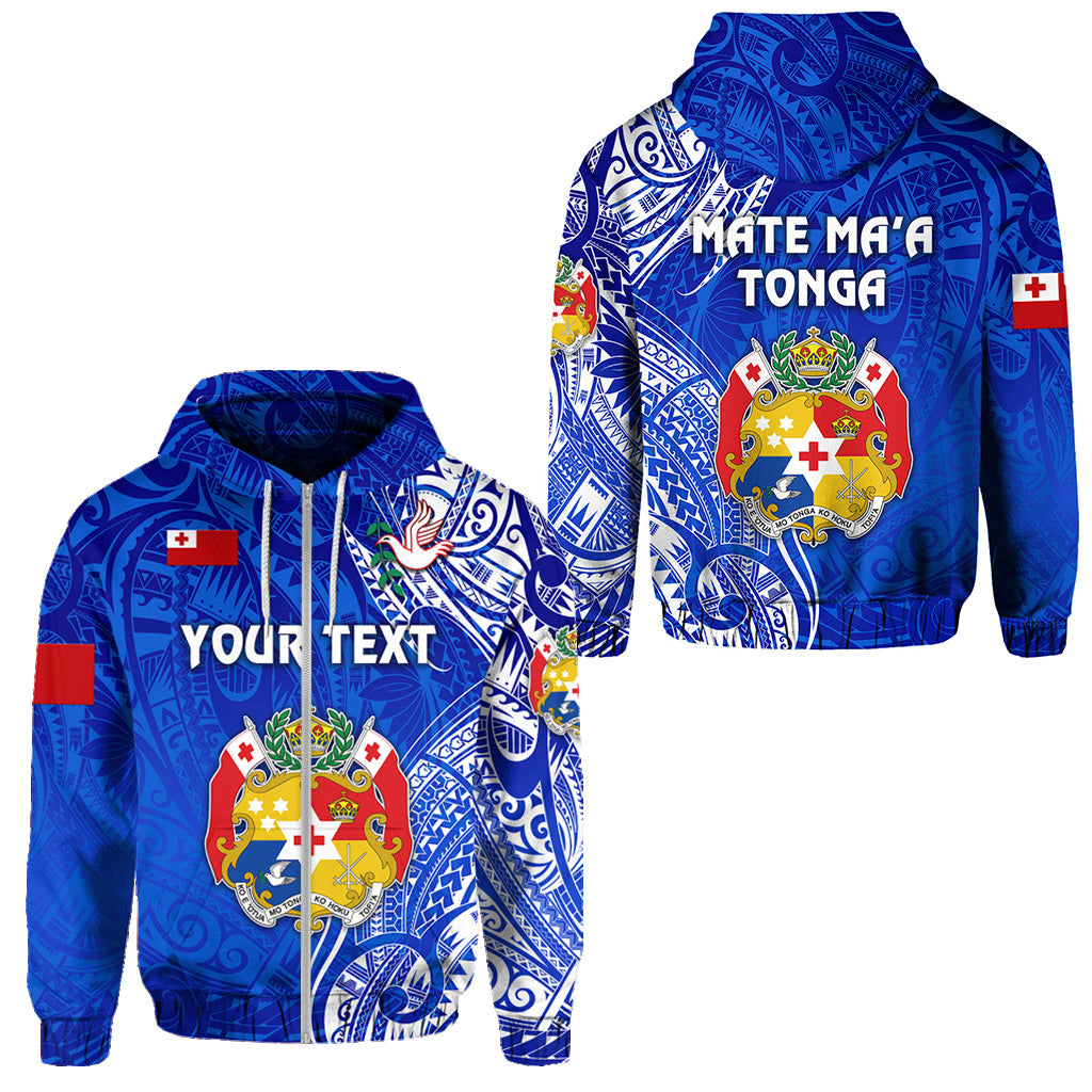 Custom Tonga Coat of Arms Hoodie Simple Vibes Blue LT8 Zip Hoodie Blue - Polynesian Pride