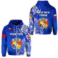 Custom Tonga Coat of Arms Hoodie Simple Vibes Blue LT8 Zip Hoodie Blue - Polynesian Pride
