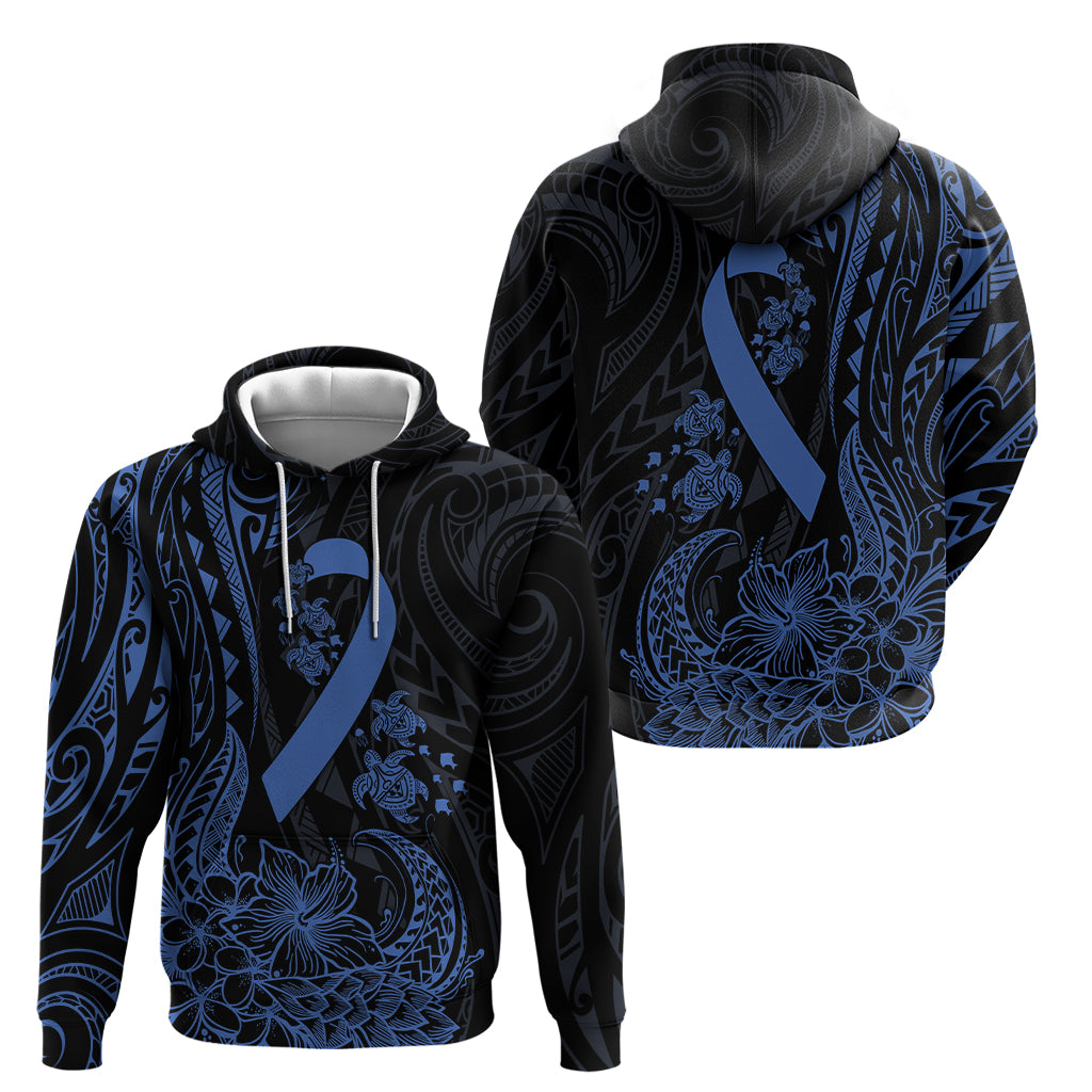 Polynesian Blue Power Hoodie Colon Cancer Ribbon Turtle and Flowers LT7