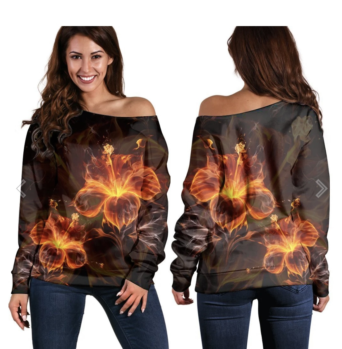 Polynesian Tribal Tattoo Off Shoulder Sweater Fire Hibiscus RLT9 - Polynesian Pride