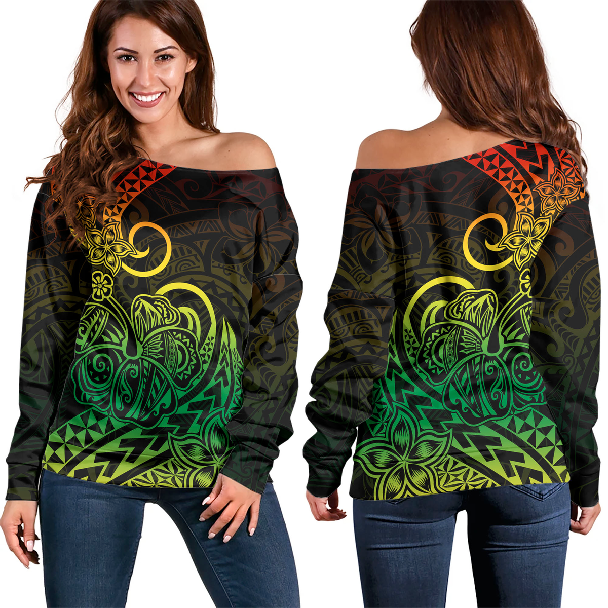 Polynesian Tribal Tattoo Off Shoulder Sweater LT9 - Polynesian Pride