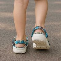 Japanese Hawaiian Crane Clogs Shoes Blue Tapa Patchwork Pattern LT9 - Polynesian Pride