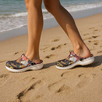 Japanese Hawaiian Crane Clogs Shoes Yellow Ochre Tapa Patchwork Pattern LT9 - Polynesian Pride
