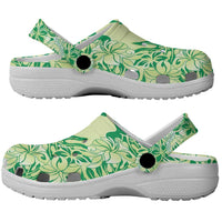 Lime Green Hibiscus Monstera Seamless Kakau Hawaii Clogs Shoes