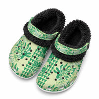 Lime Green Hibiscus Monstera Seamless Kakau Hawaii Fleece Clogs
