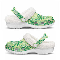 Lime Green Hibiscus Monstera Seamless Kakau Hawaii Fleece Clogs