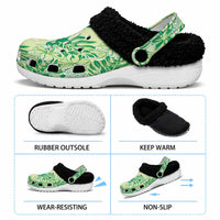 Lime Green Hibiscus Monstera Seamless Kakau Hawaii Fleece Clogs