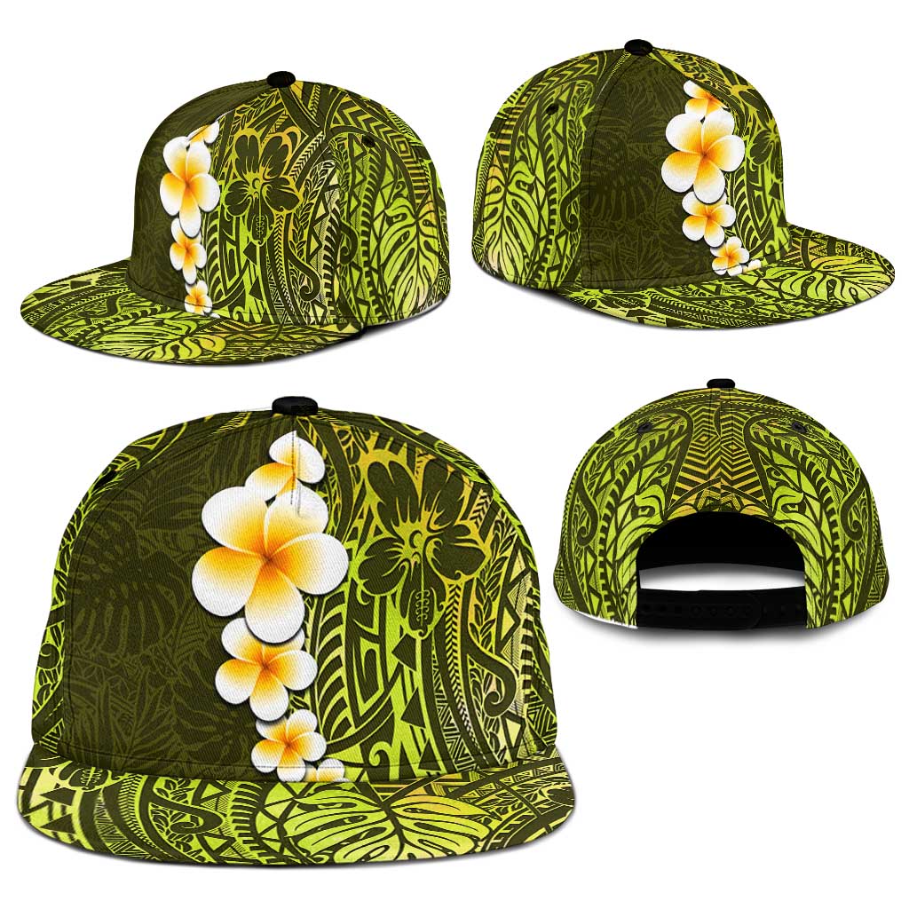 Lime Green Polynesia Snapback Cap Plumeria Tropical Leaves With Galaxy Polynesian Art LT14 - Polynesian Pride