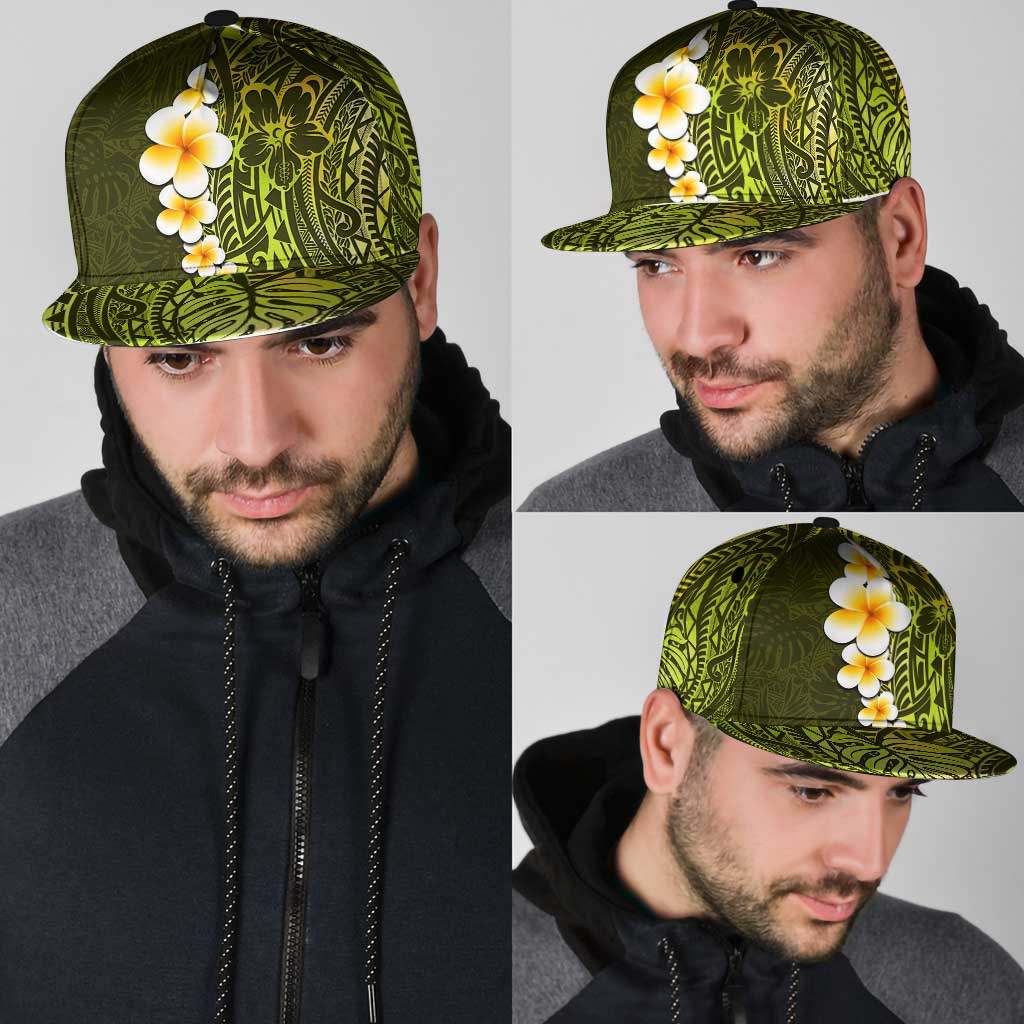 Lime Green Polynesia Snapback Cap Plumeria Tropical Leaves With Galaxy Polynesian Art LT14 - Polynesian Pride