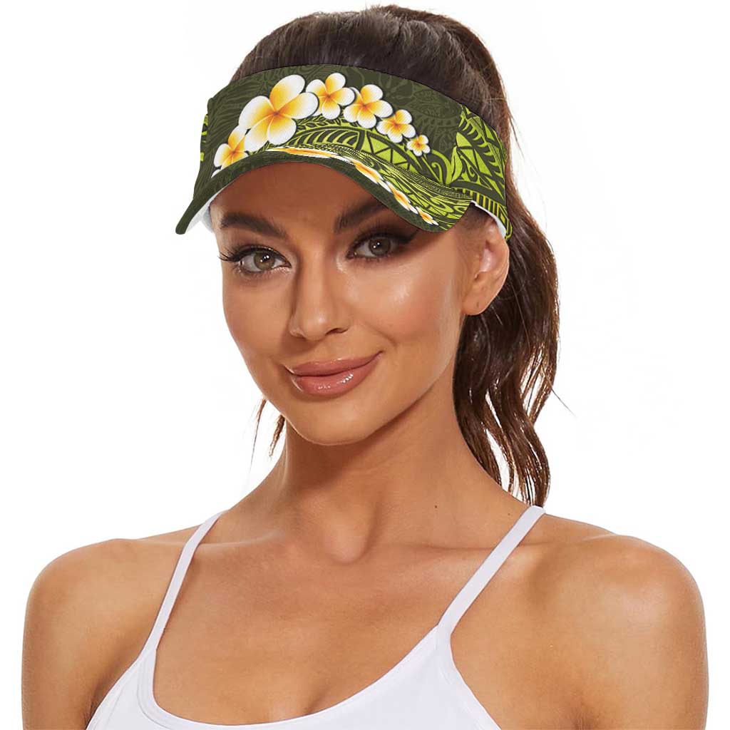 Lime Green Polynesia Sun Visor Cap Plumeria Tropical Leaves With Galaxy Polynesian Art LT14 - Polynesian Pride
