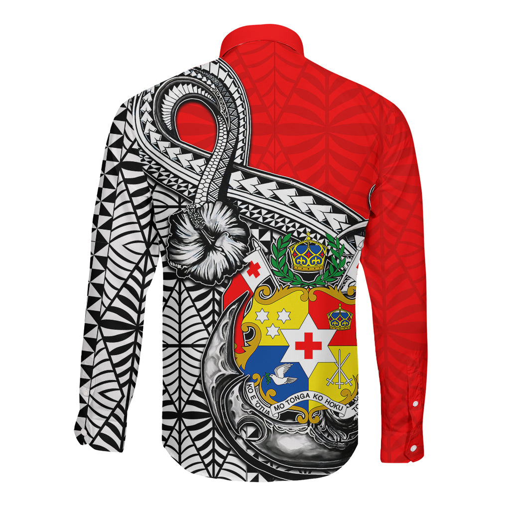 Tonga Hook Tattoo Matching Dress and Long Sleeve Button Shirt White LT05 - Polynesian Pride