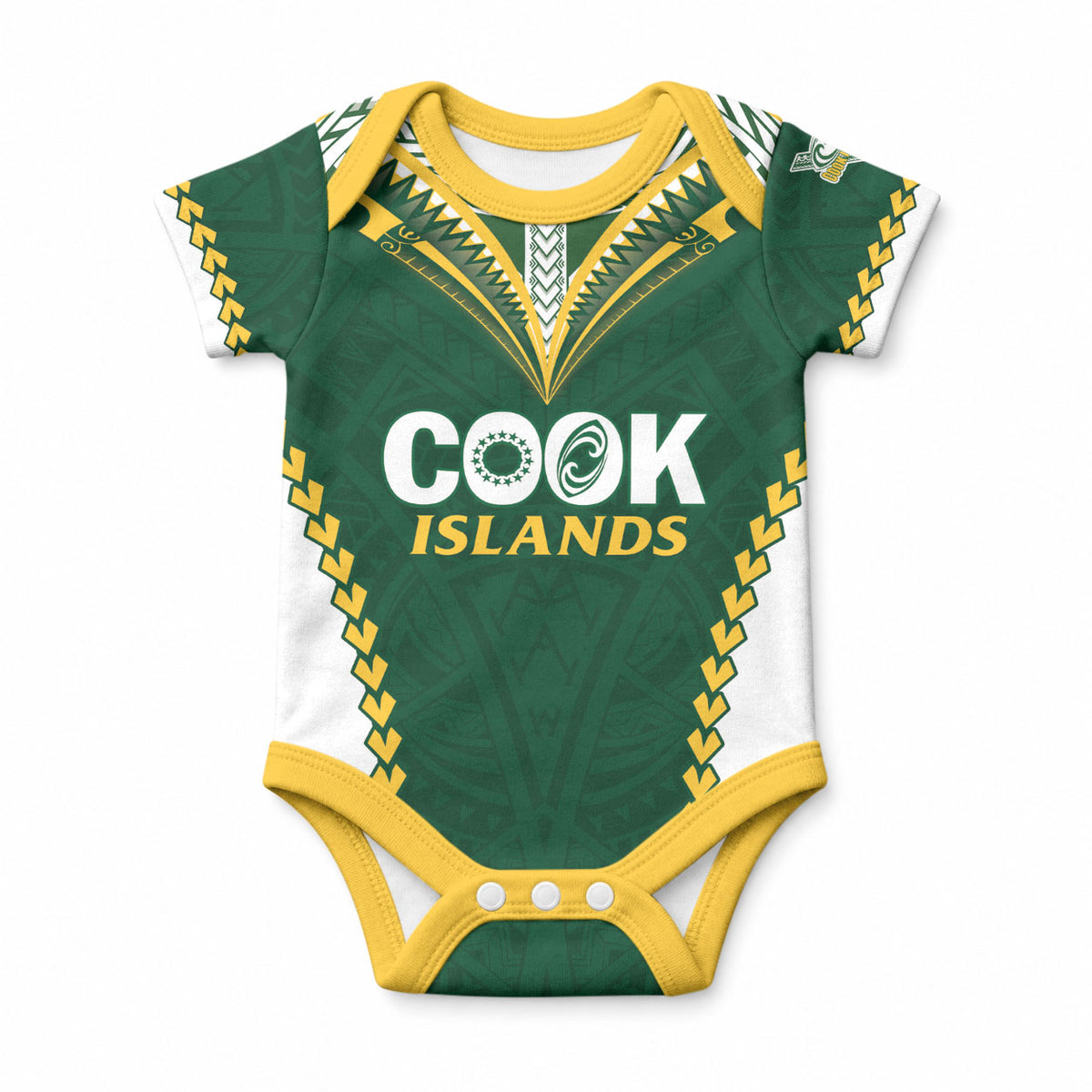 Custom Rugby League Cook Islands Baby Onesie Tribal Pattern Green Version
