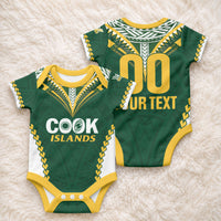 Custom Rugby League Cook Islands Baby Onesie Tribal Pattern Green Version