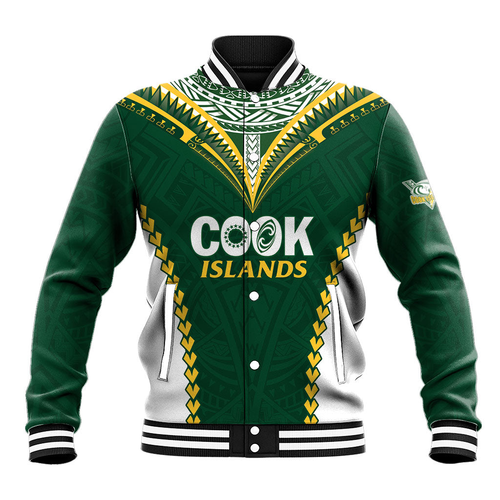 Custom Rugby League Cook Islands Baseball Jacket Tribal Pattern Green Version