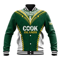 Custom Rugby League Cook Islands Baseball Jacket Tribal Pattern Green Version