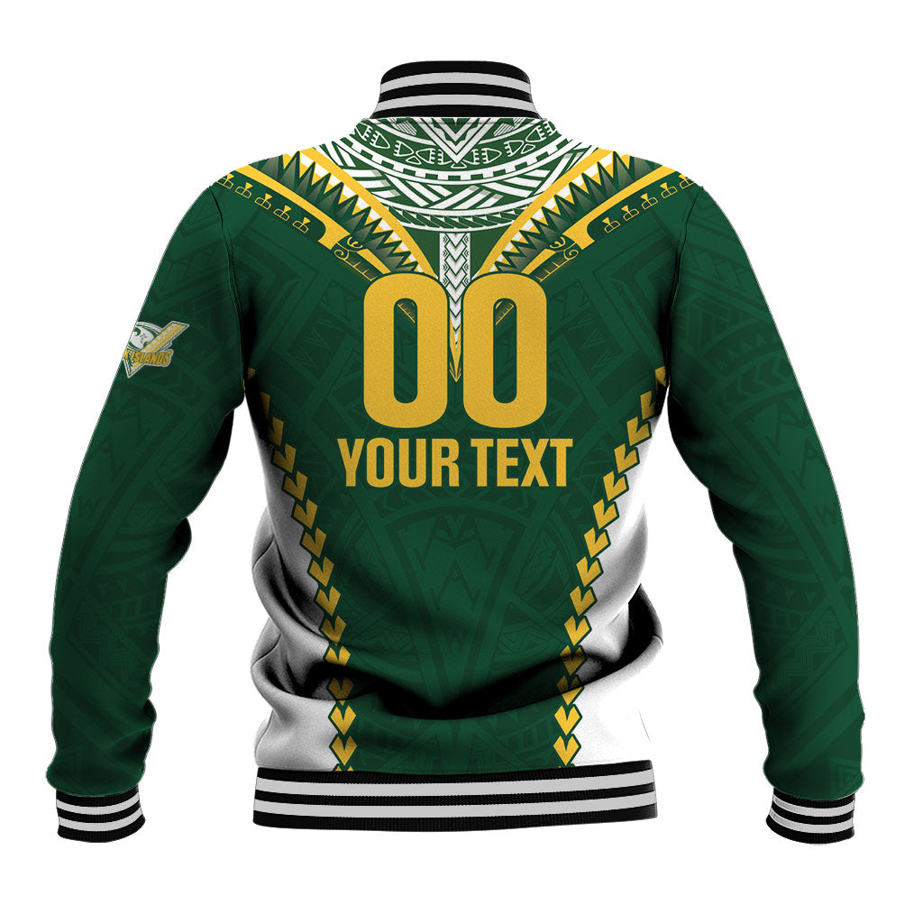 Custom Rugby League Cook Islands Baseball Jacket Tribal Pattern Green Version