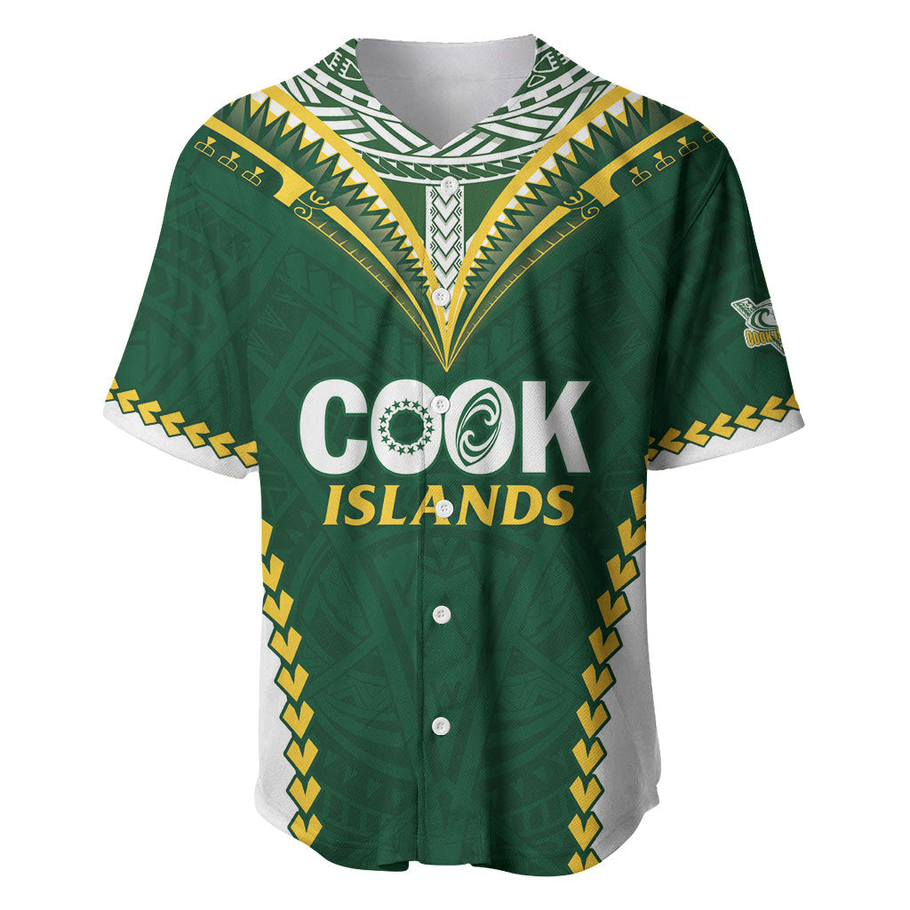 Custom Rugby League Cook Islands Baseball Jersey Tribal Pattern Green Version