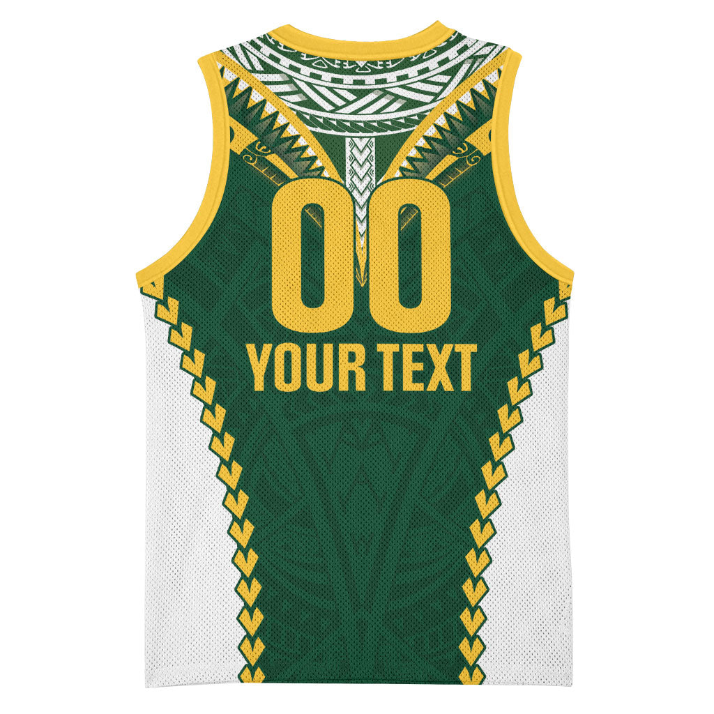 Custom Rugby League Cook Islands Basketball Jersey Tribal Pattern Green Version LT01 - Polynesian Pride
