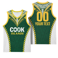 Custom Rugby League Cook Islands Basketball Jersey Tribal Pattern Green Version LT01 - Polynesian Pride