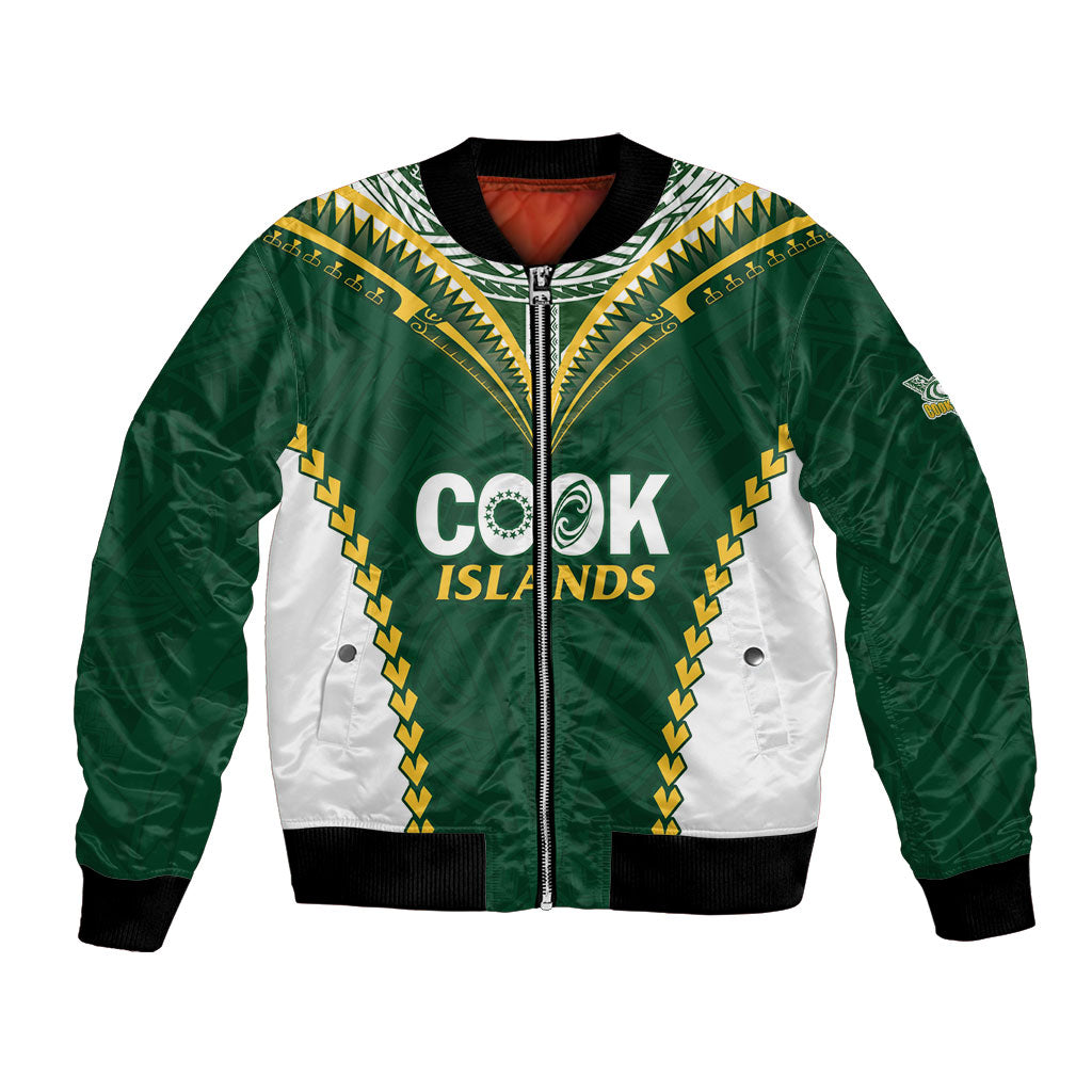 Custom Rugby League Cook Islands Bomber Jacket Tribal Pattern Green Version