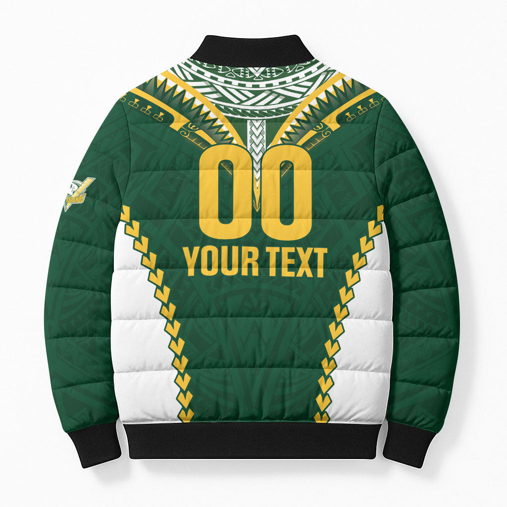 Custom Rugby League Cook Islands Bomber Puffer Jacket Tribal Pattern Green Version LT01 - Polynesian Pride