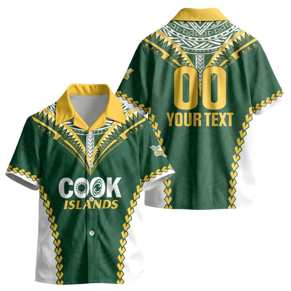 Custom Rugby League Cook Islands Kid Hawaiian Shirt Tribal Pattern Green Version LT01 - Polynesian Pride