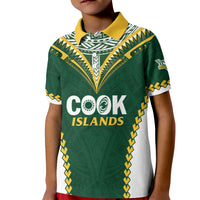 Custom Rugby League Cook Islands Kid Polo Shirt Tribal Pattern Green Version
