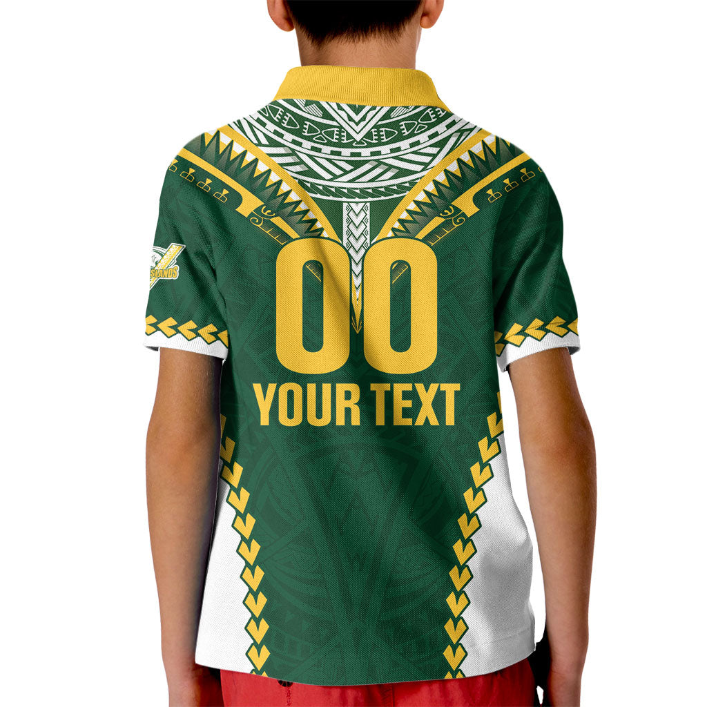 Custom Rugby League Cook Islands Kid Polo Shirt Tribal Pattern Green Version