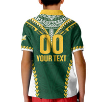 Custom Rugby League Cook Islands Kid Polo Shirt Tribal Pattern Green Version