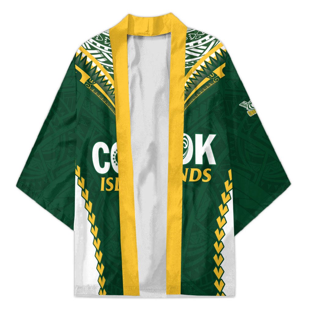 Custom Rugby League Cook Islands Kimono Tribal Pattern Green Version