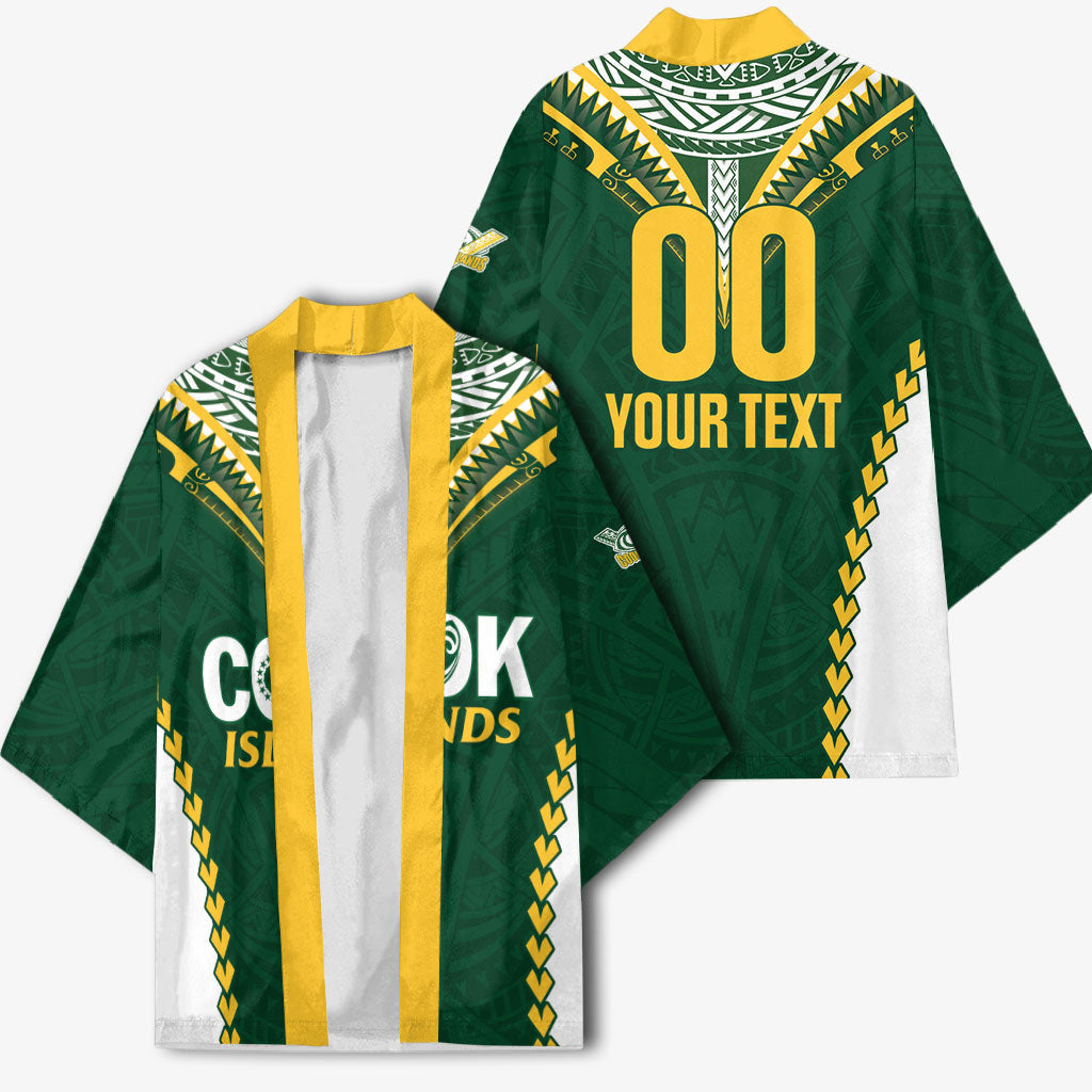 Custom Rugby League Cook Islands Kimono Tribal Pattern Green Version