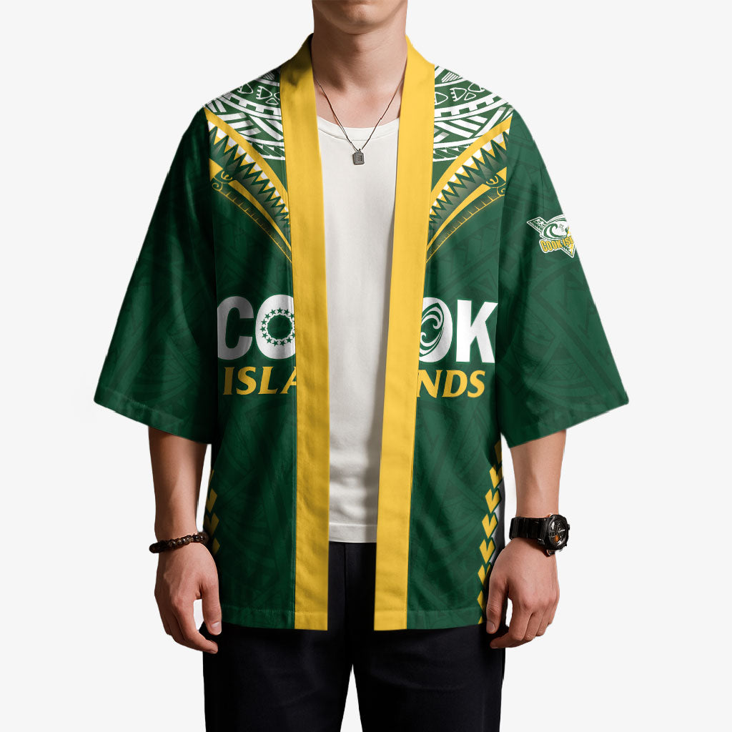 Custom Rugby League Cook Islands Kimono Tribal Pattern Green Version