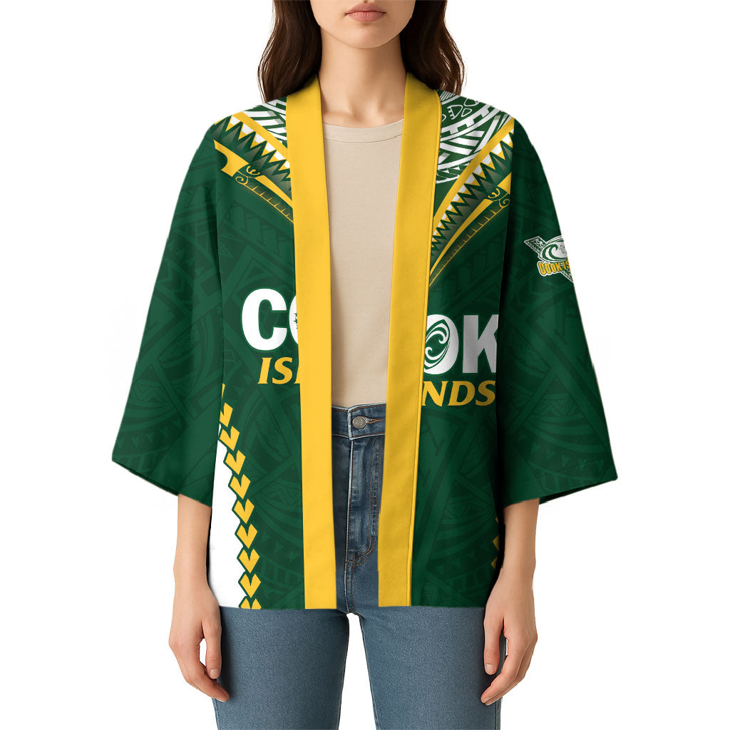 Custom Rugby League Cook Islands Kimono Tribal Pattern Green Version