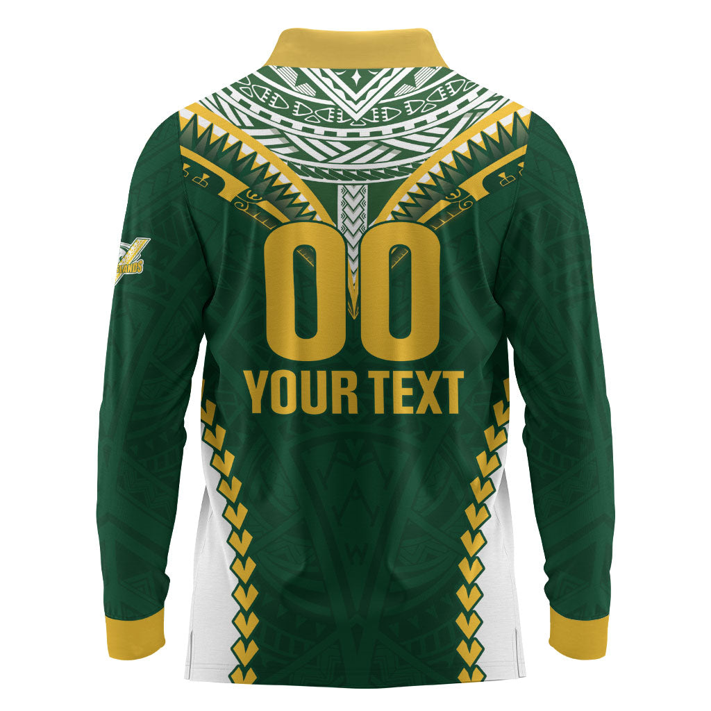 Custom Rugby League Cook Islands Long Sleeve Polo Shirt Tribal Pattern Green Version LT01 - Polynesian Pride