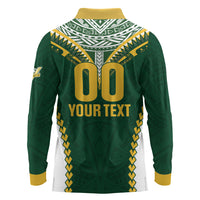 Custom Rugby League Cook Islands Long Sleeve Polo Shirt Tribal Pattern Green Version LT01 - Polynesian Pride