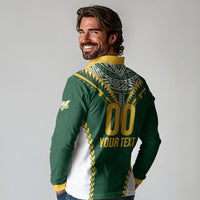 Custom Rugby League Cook Islands Long Sleeve Polo Shirt Tribal Pattern Green Version LT01 - Polynesian Pride