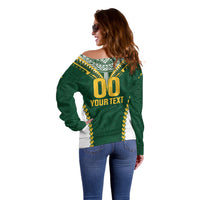 Custom Rugby League Cook Islands Off Shoulder Sweater Tribal Pattern Green Version
