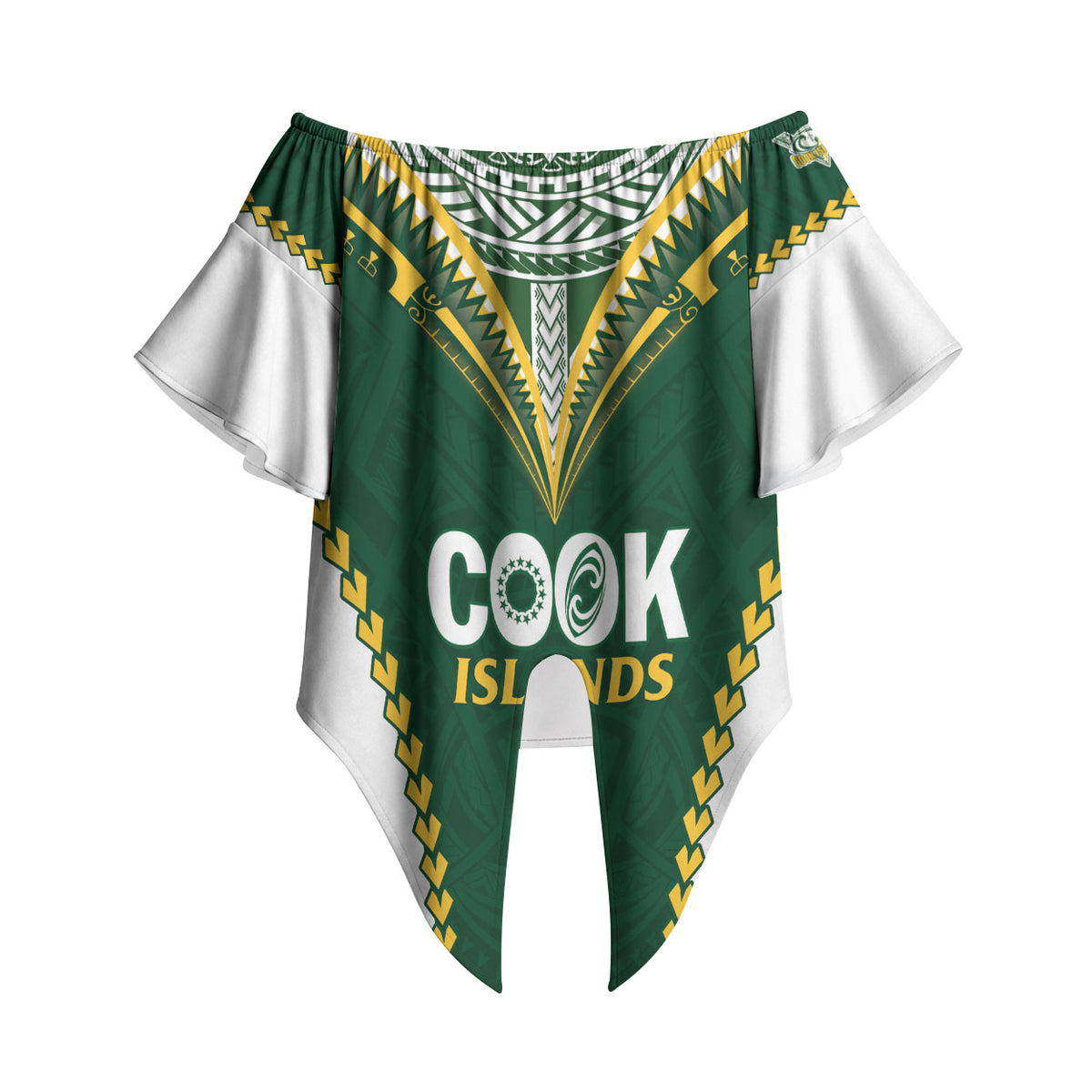 Custom Rugby League Cook Islands Off Shoulder Wrap Waist Top Tribal Pattern Green Version