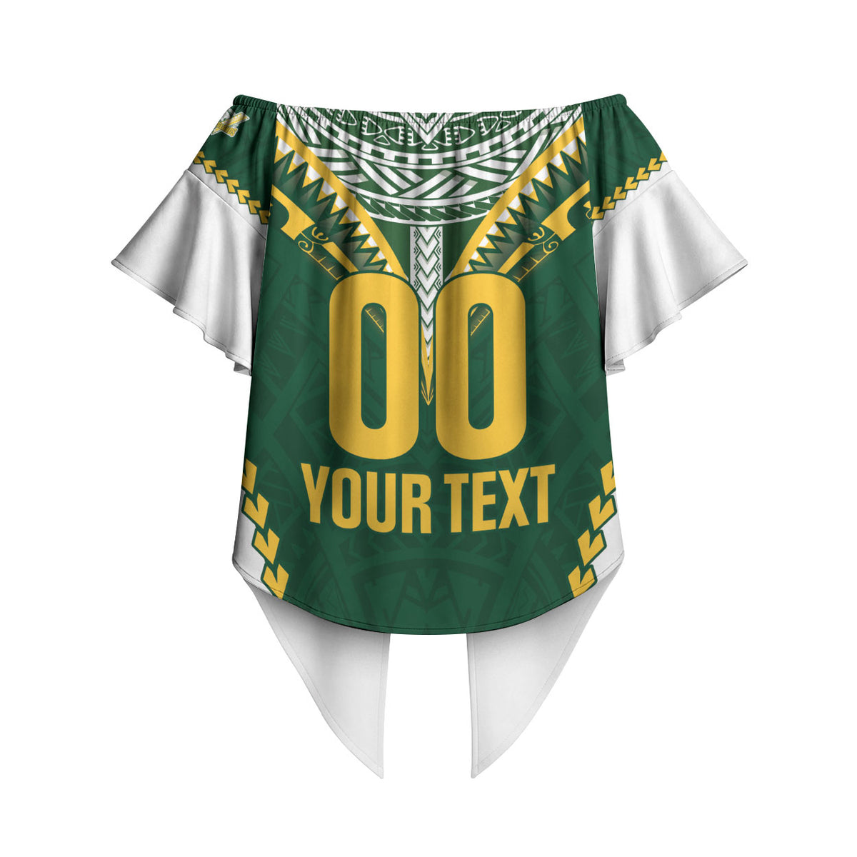 Custom Rugby League Cook Islands Off Shoulder Wrap Waist Top Tribal Pattern Green Version