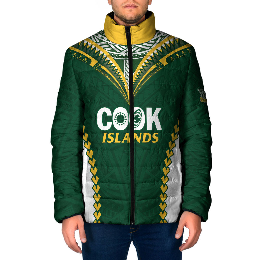 Custom Rugby League Cook Islands Padded Jacket Tribal Pattern Green Version