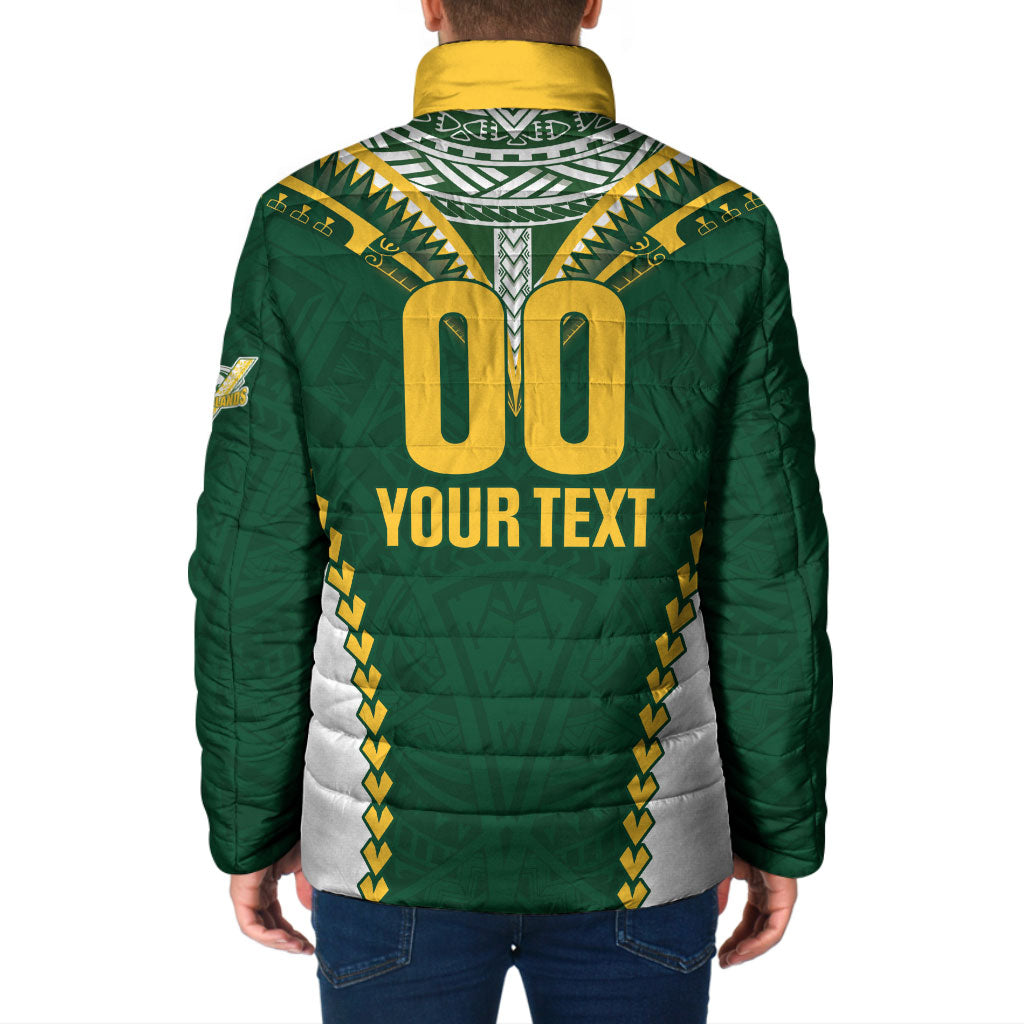 Custom Rugby League Cook Islands Padded Jacket Tribal Pattern Green Version
