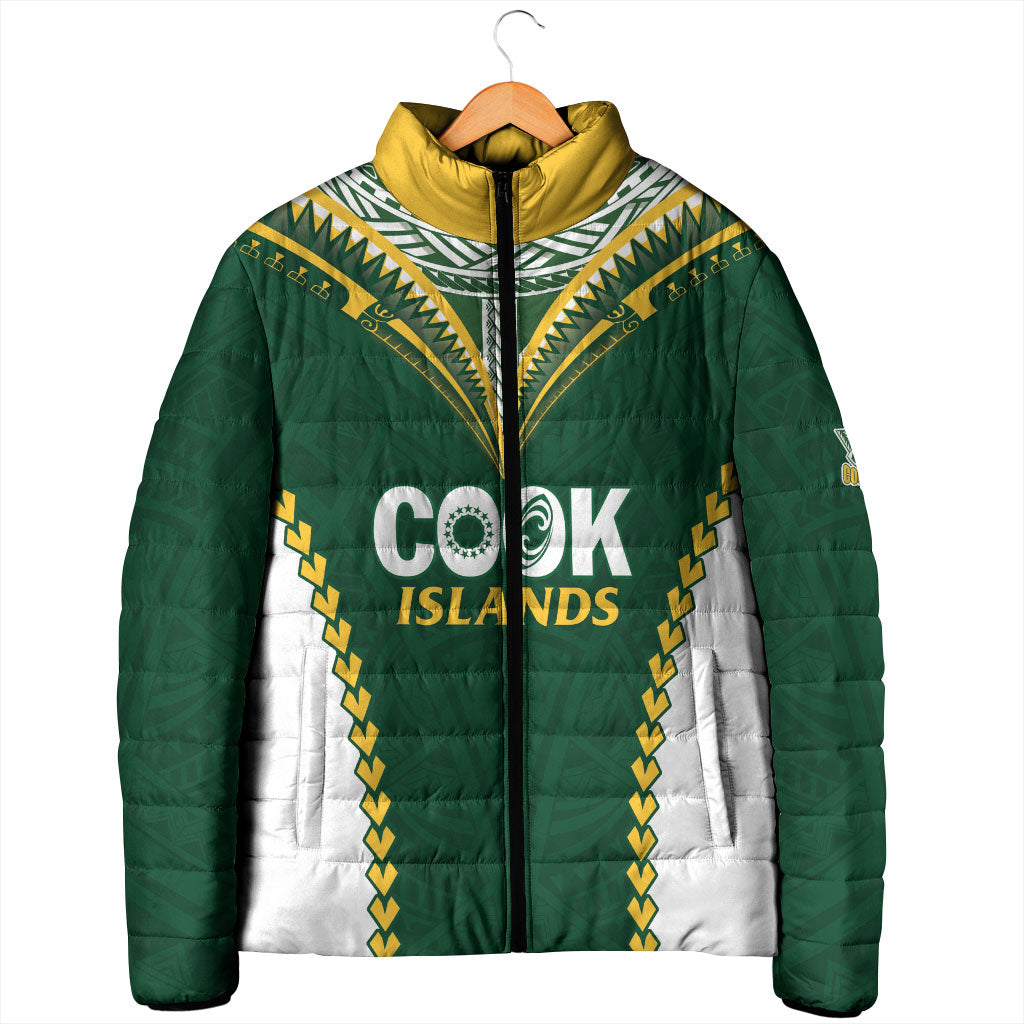 Custom Rugby League Cook Islands Padded Jacket Tribal Pattern Green Version